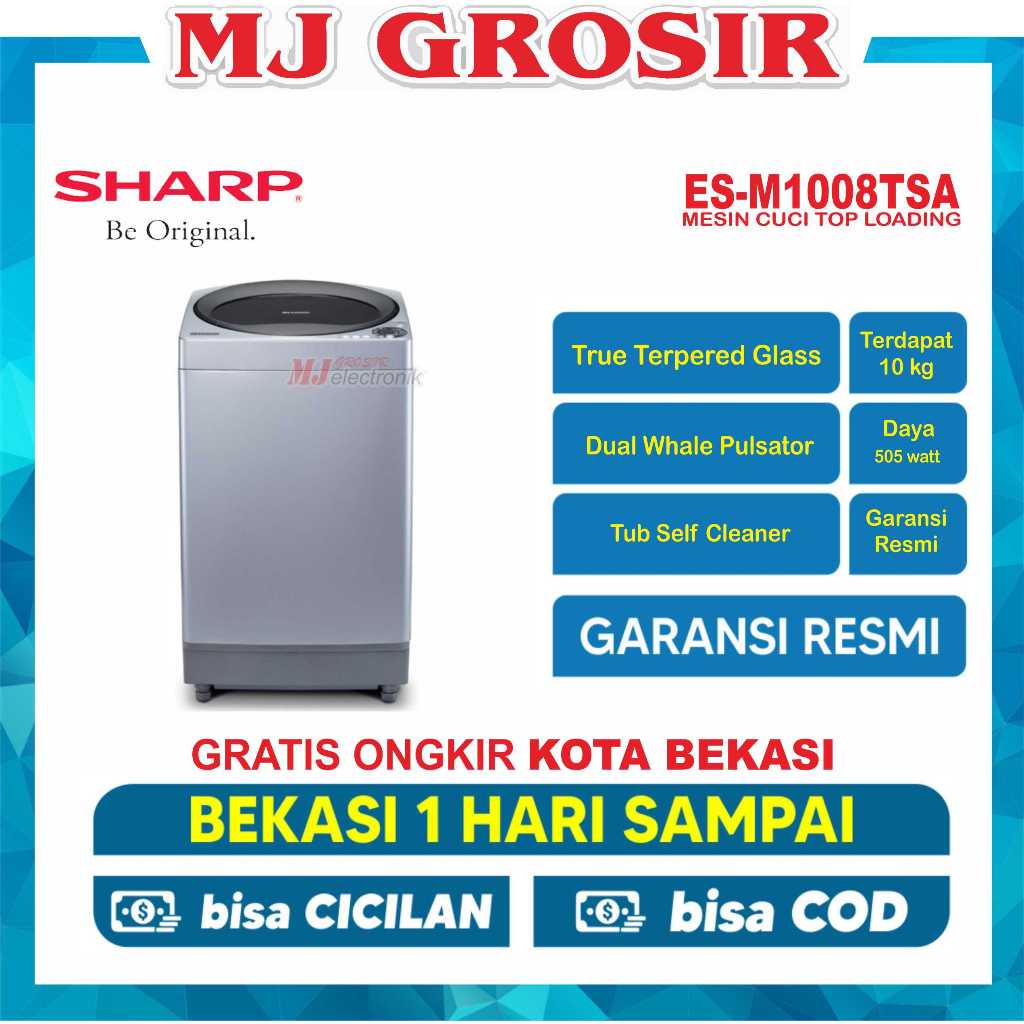 MESIN CUCI 1 TABUNG SHARP ESM 1008 TSA 1008TSA TOP LOADING 10 KG