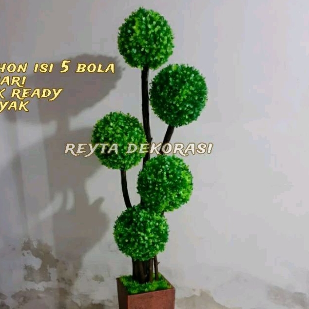 Pohon Bonsai Topiari isi 5 Bola Bulat - pohon bola bonsai Bunga Hias Plastik Artificial Dekorasi