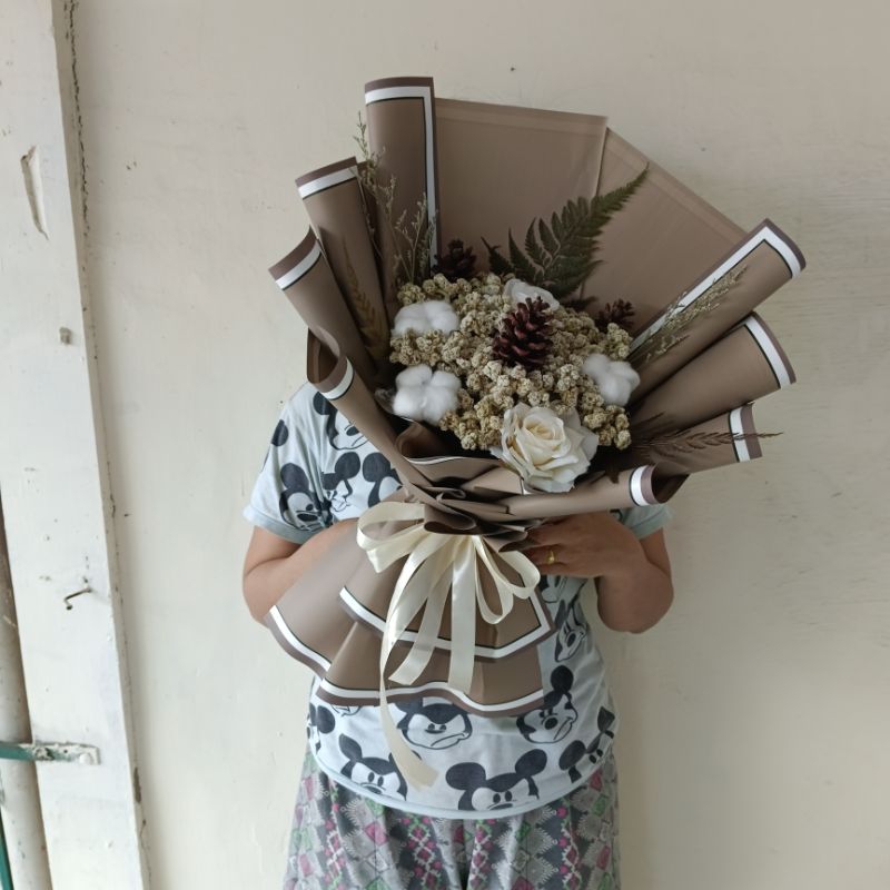 buket bunga edelweis mix artificial termurah gift ulath wisuda aniverseri