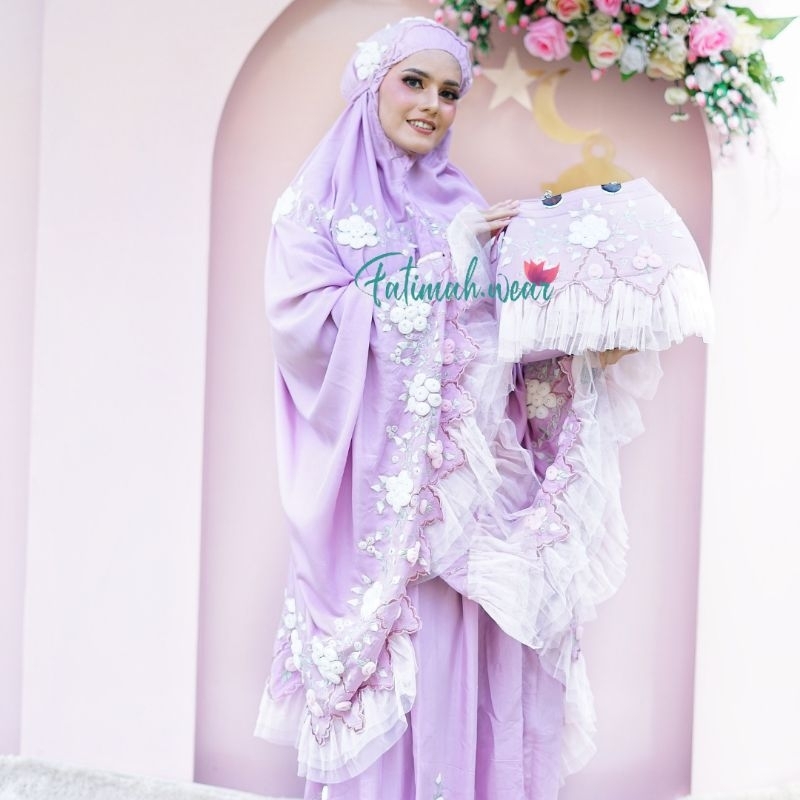 Mukenah Azizah Mukenah Cantik premium mewah bordir bunga tile katun sutra dewasa mahar lebaran