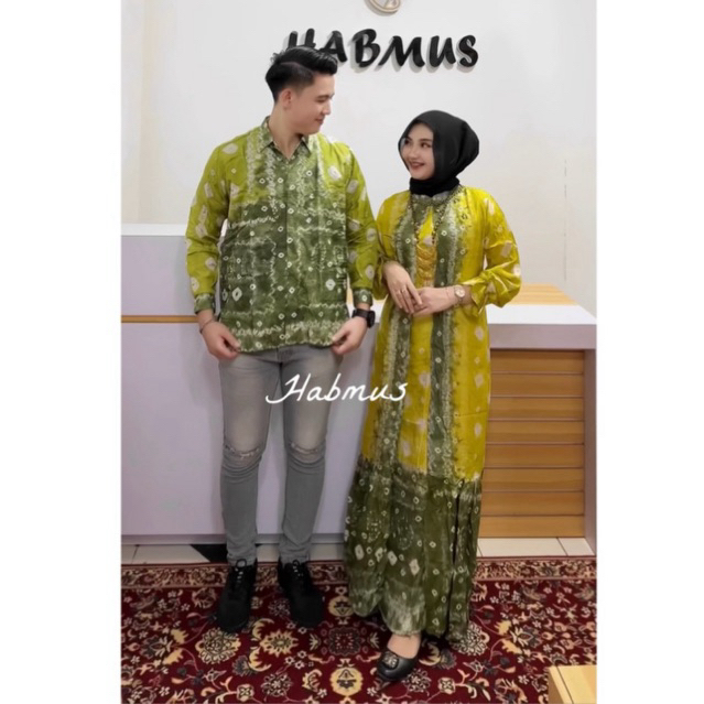 couple gamis jumputan palembang asli sutra silk premium gelas kaca