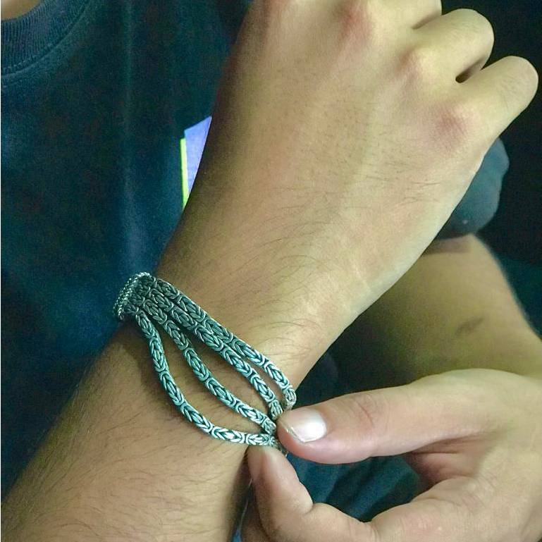 Gelang Perak Bakar Bali - Ulatan Tali - 4 Rantai (Klasik) (GLBLUL4RT5217)