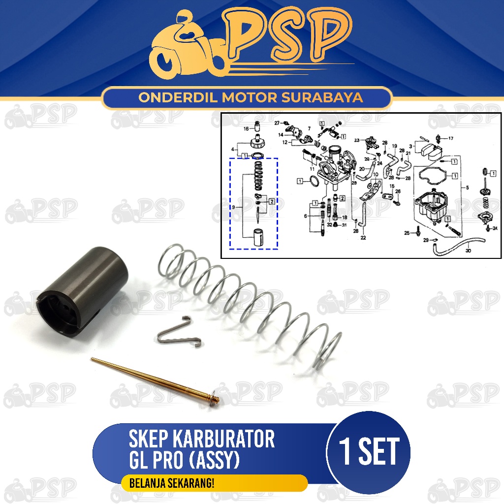 Skep Karburator Assy GL Pro - Sekep Piston Gas Karbu Kabulator Per Jarum Kancingan Honda GL Series