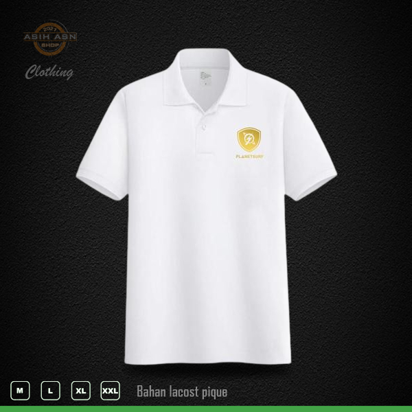 Kaos Polo Putih Cotton - Pria Dan Wanita | Baju Kaos Kerah Planet Surf Circle Hitam | Shirt Cewek Co