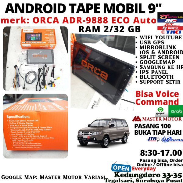 Headunit Android Orca ADR 9988 9 inch Eco AUTO RAM 2/32 GB Wifi USB Map Tape Doubledin Mobil Innova 