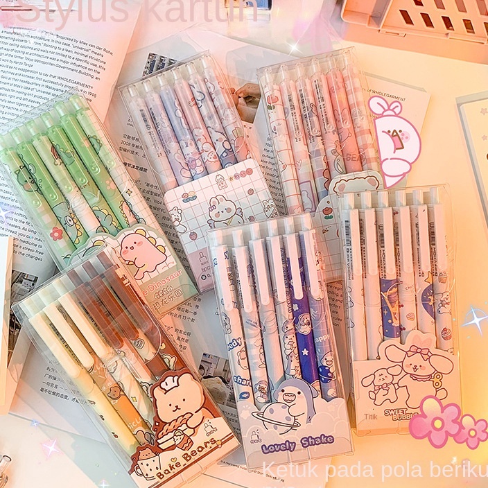

TERBARU Puluz1 pak berisi 6 pulpen gel kartunpena gel mekanik pola lucu5mm hitam