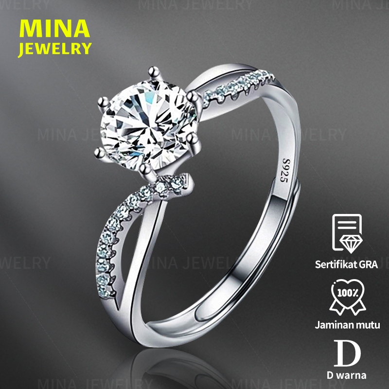 cincin wanita asli bersertifikat ori Cincin Pandora Moissanite berlian 1.0 Carat Sterling Silver 925