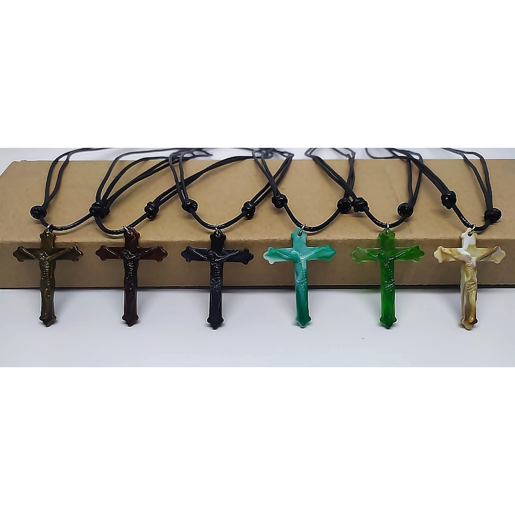 Kalung Salib Katolik Pria Tali Hitam / Kalung Salib Tali Korea