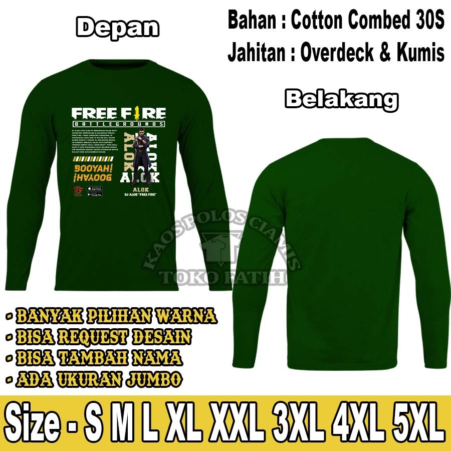 Kaos Karakter Free Fire Dewasa Unisex ALOK Depan Lengan Panjang Combed 30S