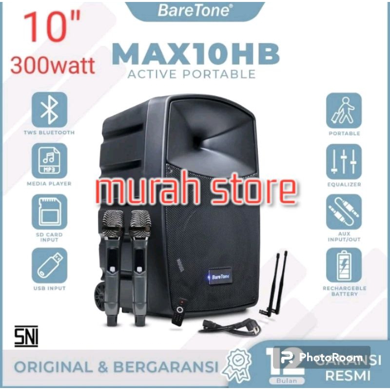 Portabel speaker 10 inch ORIGINAL BARETONE MAX-10HB ( 10 INCH )