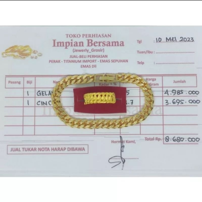 1212 Promo Promo gelang emas 5gram free cincin rantai 37gram surat tertera gas