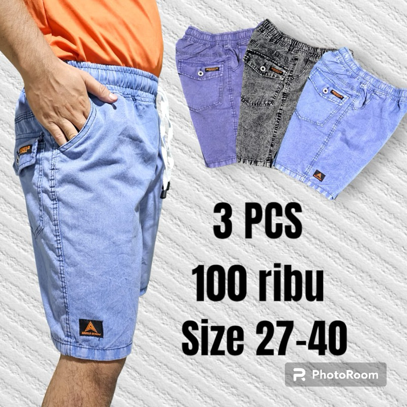 3PCS CELANA PENDEK PRIA DEWASA JEANS PINGGANG KARET | CELANA PENDEK COWOK | CELANA PENDEK MURAH | CE