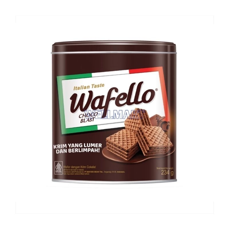 

Wafello Wafer Cokelat Kaleng 234gr Wafer dengan Krim Cokelat