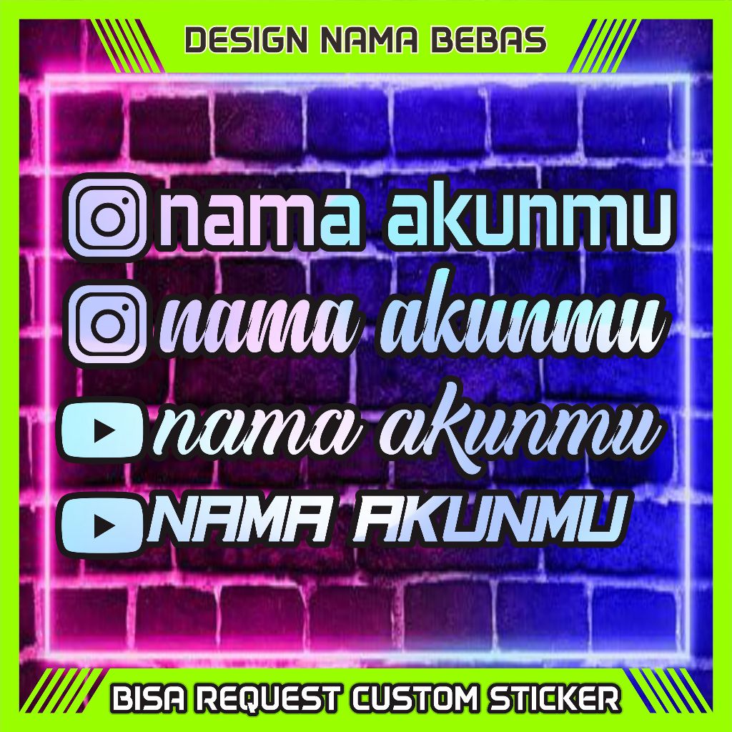 CUSTOM STIKER NAMA HOLOGRAM DENGAN LOGO SOSMED
