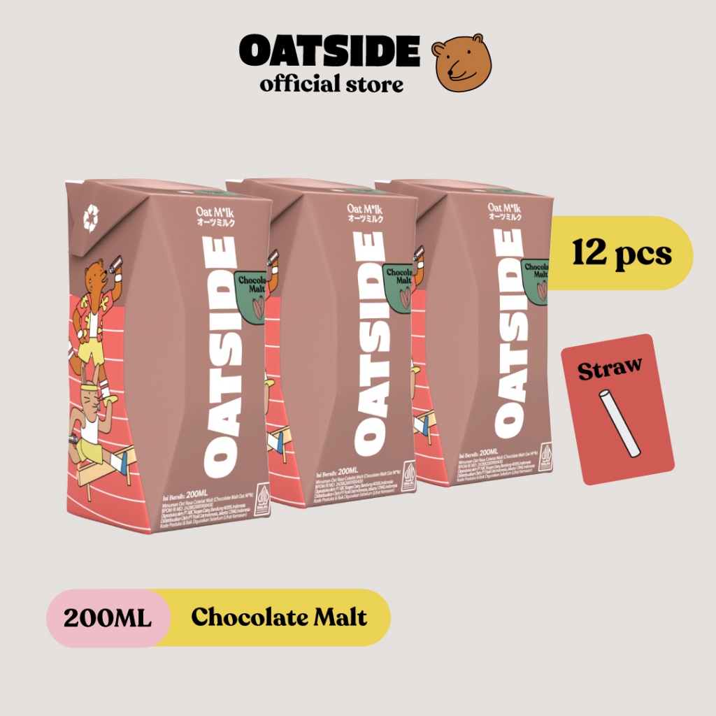 

OATSIDE Mini Straw Oat Milk Chocolate Malt 200ml (12pcs) (Kemasan dengan Sedotan)
