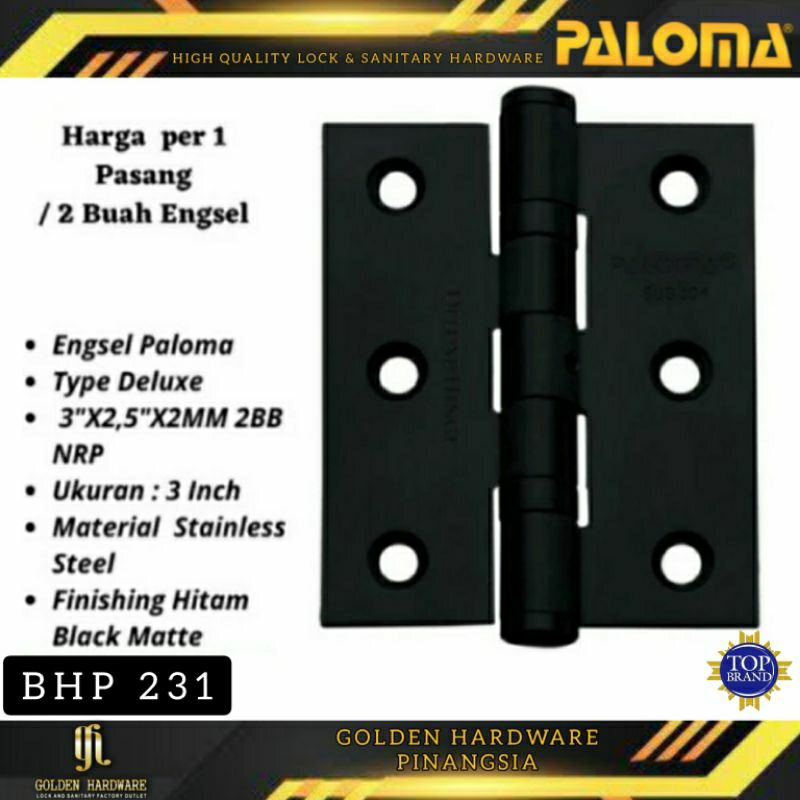 PALOMA BHP 231 ENGSEL JENDELA 3" INCH ENGSEL KUPU KUPU HITAM BLACK