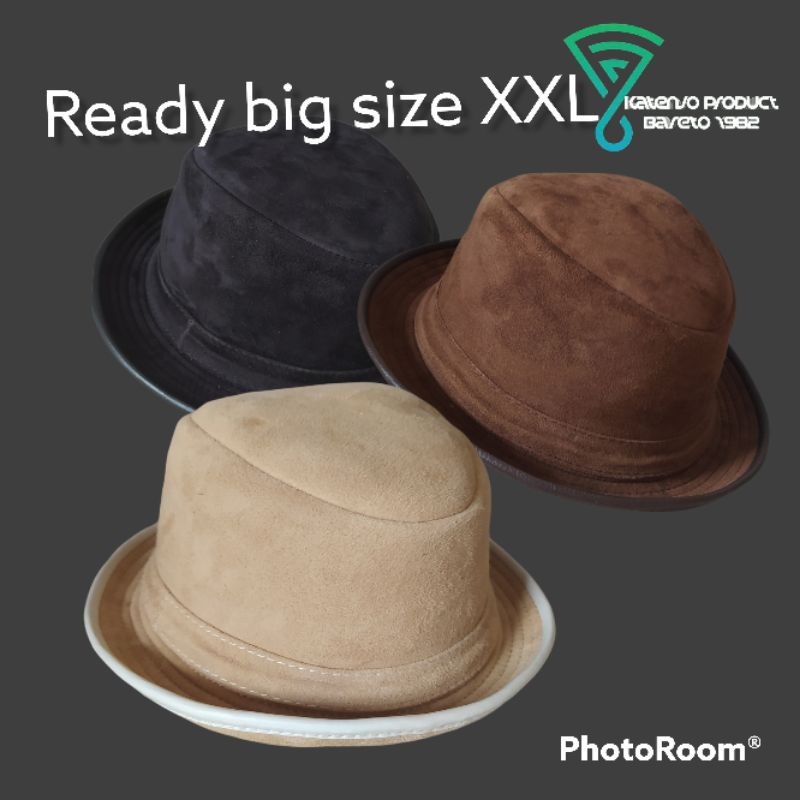 Topi koboy koboi laken Fedora kulit suede topi pria original ukuran besar big size XXL XXXL