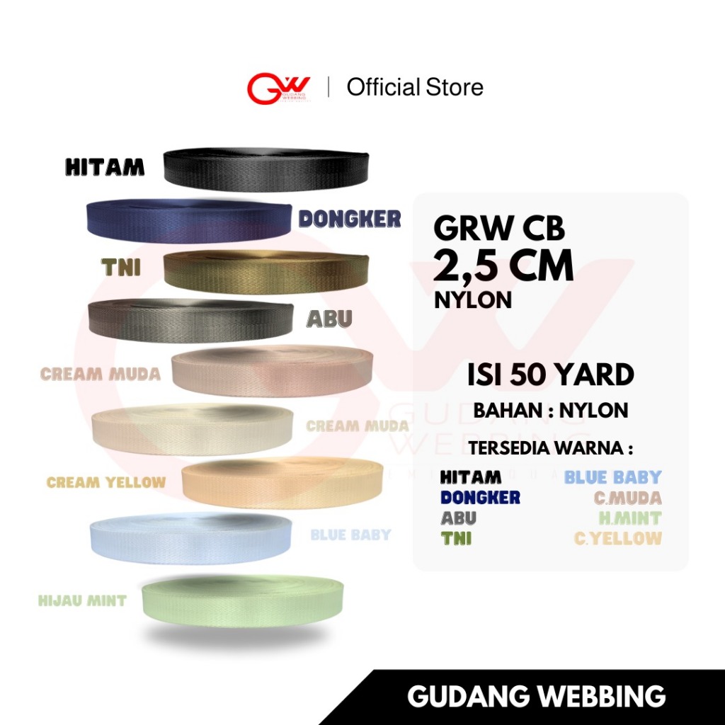 Tali Webbing Nylon 2,5cm / Cucuk belut nylon / GRW CB 2,5 CM