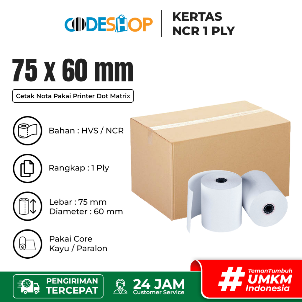 

Kertas NCR 75x60mm HVS Struk Kasir Dot Matrix 100 Roll