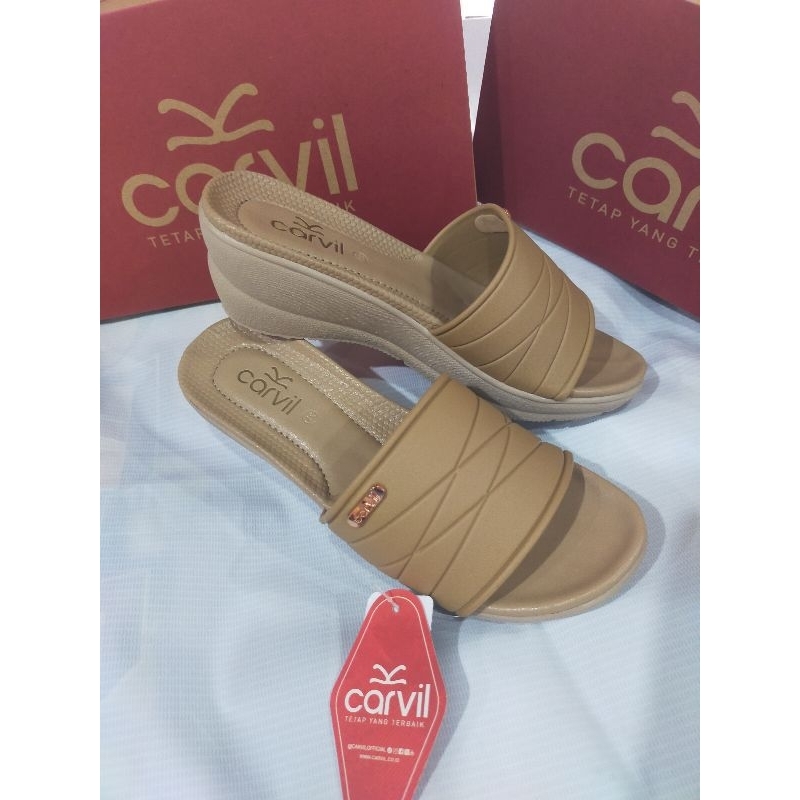sendal wanita hak tinggi CARVIL Savita -03 khaki original