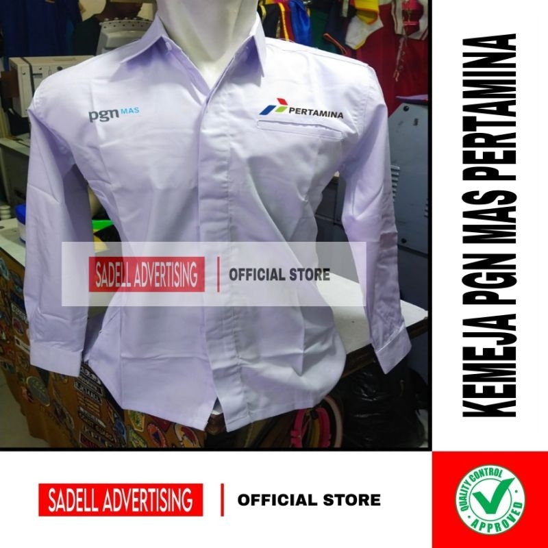 Kemeja PERTAMINA Seragam Pertamina PGN MAS Putih Lengan Panjang Pria Bordir