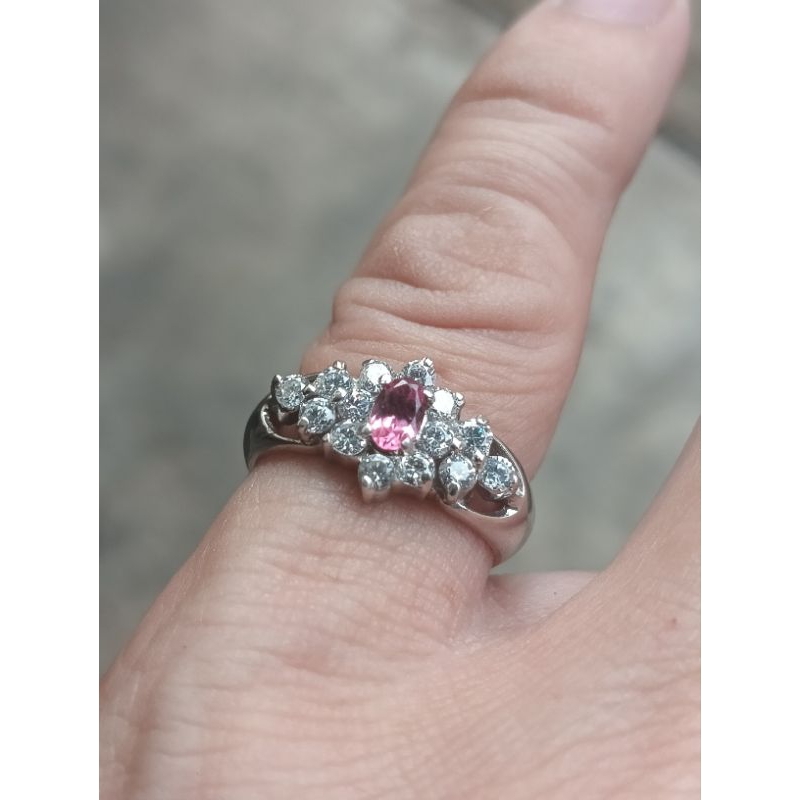 Natural Pink Tourmaline Ring Wanita Perak Asli Silver 925