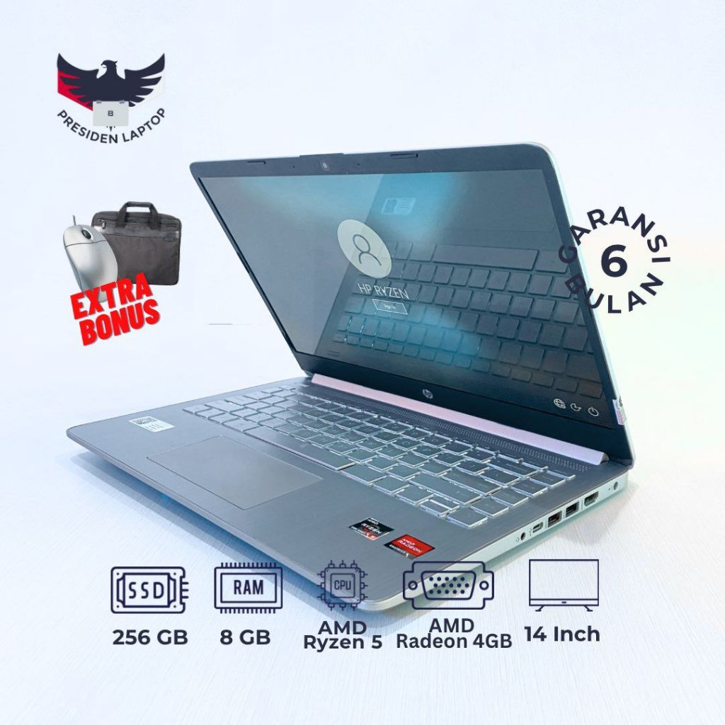 Laptop Top Seller HP 14 S Ryzen 5 RAM 8GB SSD 256GB Mulus Bergaransi