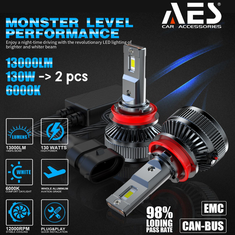 Lampu Led Headlight Turbo AES H11 H8 65 Watt High Quality Lampu Utama H11 AES Original Warranty 1 Ye