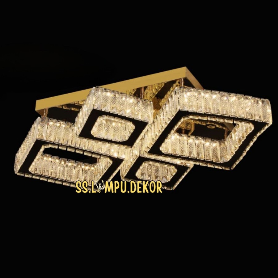 Lampu Plafon Kristal Minimalis Modern Kotak Gold