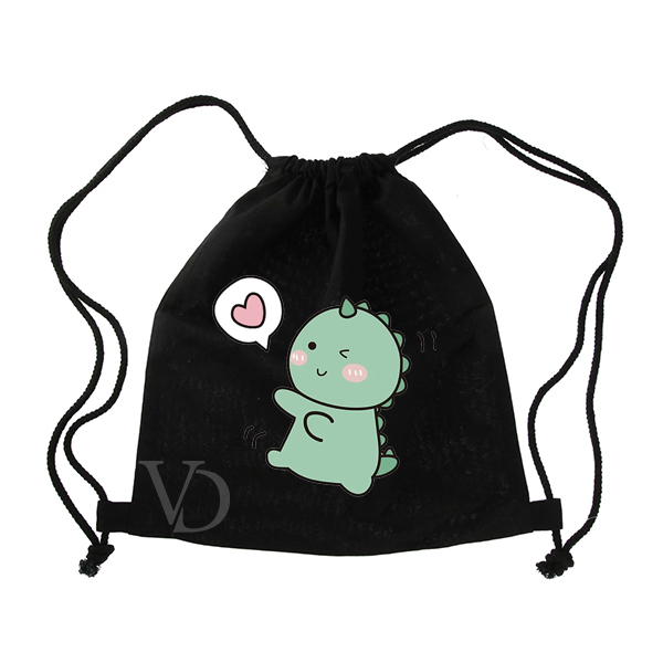 tas serut hitam dino edisi dino green / tas sekolah
