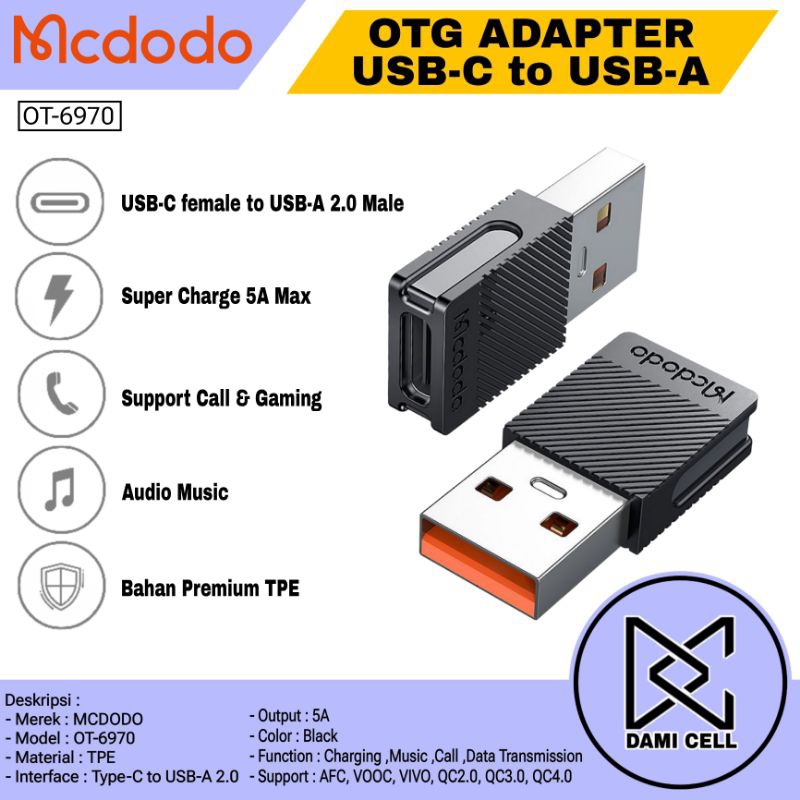 MCDODO OT-6970 OTG Converter Penyambung Kabel C to C & Headset tipe C Adapter USB Type C To USB-A 2.