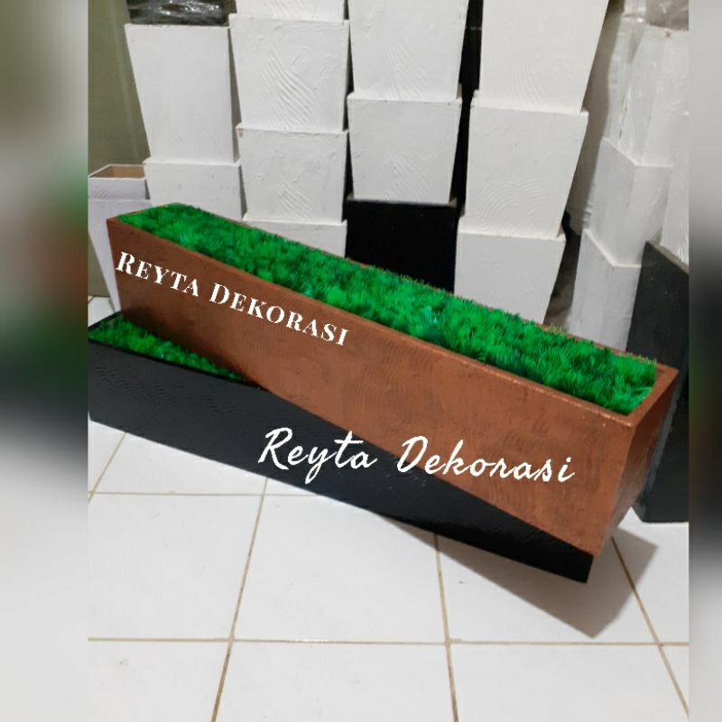 vas / POT kayu lengkap dengan busa dan rumput _ pot partisi pot panjang pot kayu / pot dekorasi