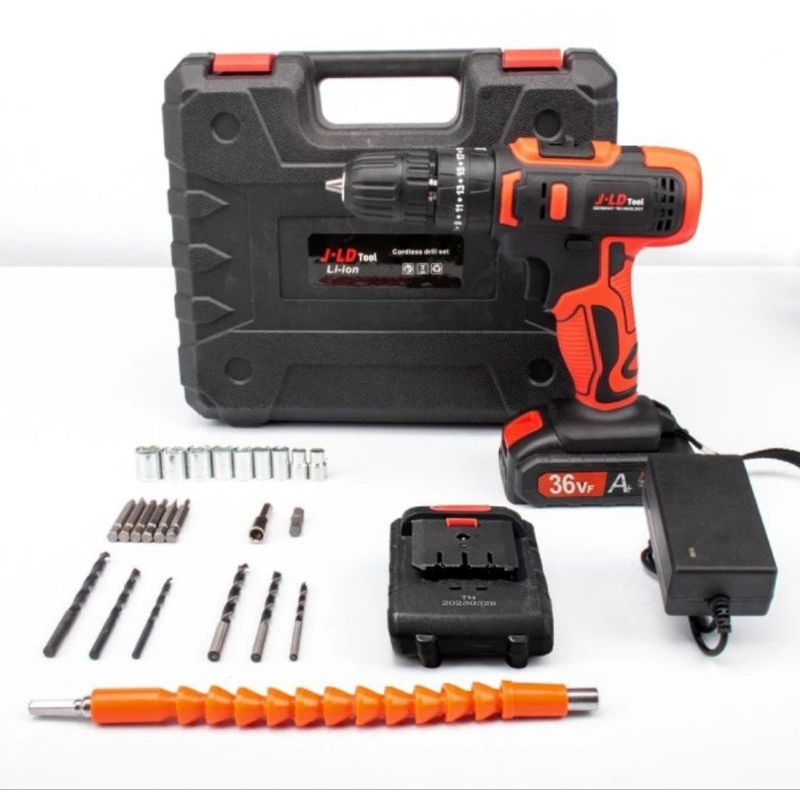 Mesin Bor Baterai Cordless JLD 36v Impact Drill 2 baterai
