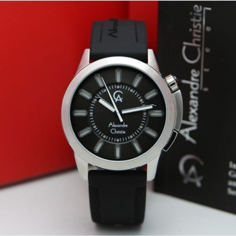 ORIGINAL GARANSI RESMI 1 TAHUN JAM TANGAN PRIA ALEXANDRE CHRISTIE ANALOG RUBBER STRAP ARLOJI WATCH C