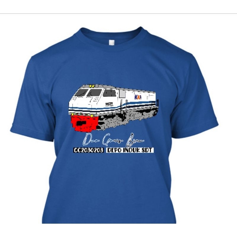 Kaos kereta Api lokomotif CC203 vintage garis biru