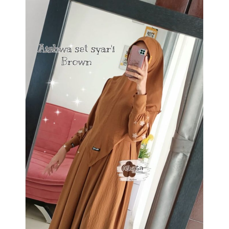 Athata by Dzee Ori - Aishwa Set Syar'i - Gamis Perempuan Syar'i Crinkle Premium Terbaru Lebaran 2025