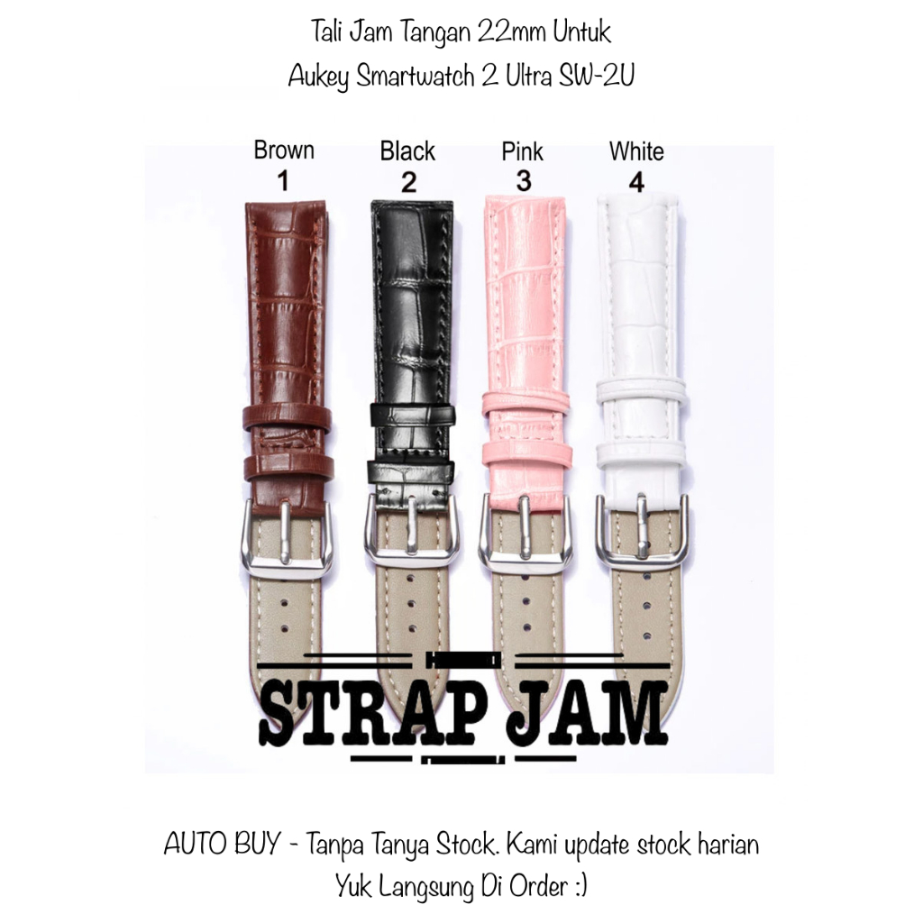 Crocodile Strap 22mm Aukey Smartwatch 2 Ultra SW-2U - Tali Jam Tangan Kulit Leather Quick Release
