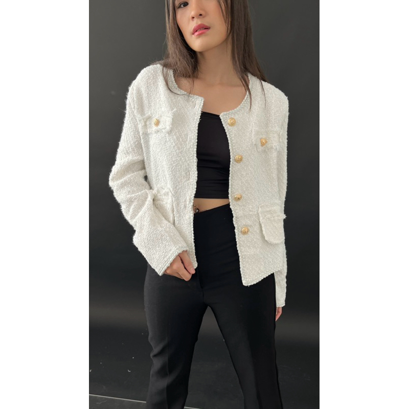 Jisoo Tweed Blazer Outer Wanita