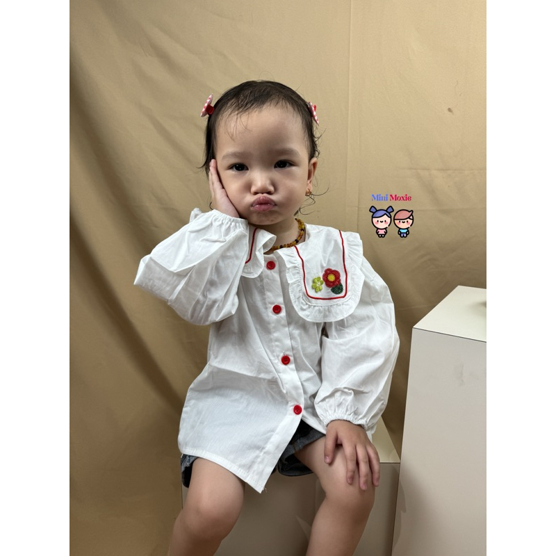 Pakaian Anak - FLOWIE BLOUSE SHIRT - Kemeja Blus Anak Perempuan Impor Putih Vintage Katun - Minimoxi