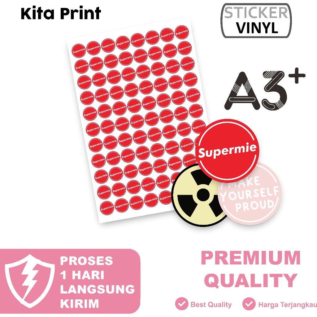 Cetak Stiker Vinyl A3+ Cutting Kiss Cut Stiker Label Express Sticker Tahan Air