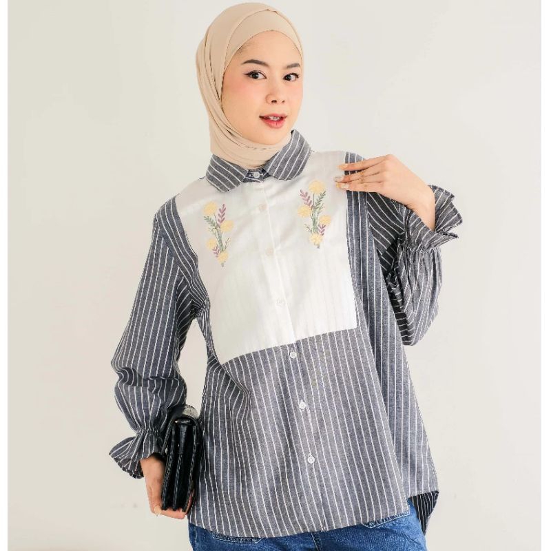 KANYA SHIRT / KEMEJA WANITA / KEMEJA SALUR MIX BORDIR POLA BUNGA / ATASAN WANITA by MyO