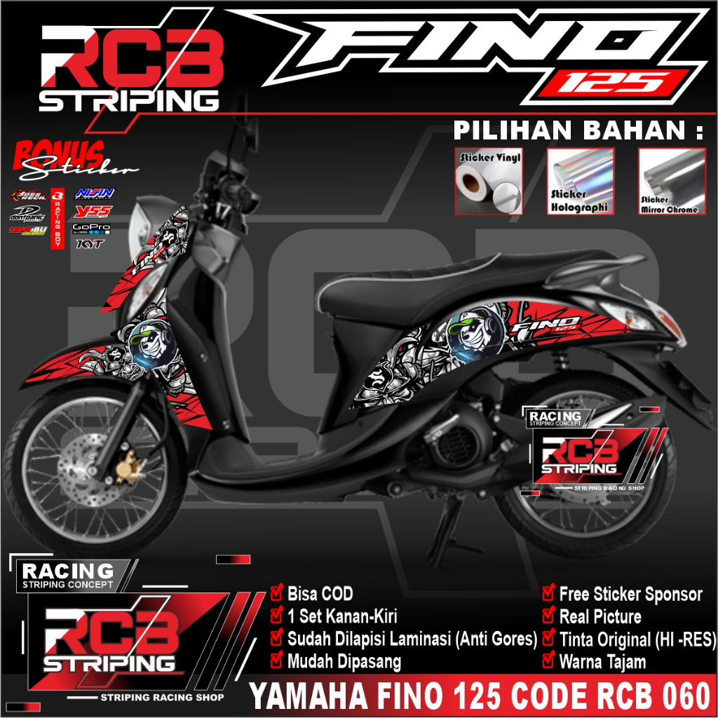 Sticker Striping Variasi Yamaha Fino 125 - Stiker Striping Motor Fino 125 panda racing rcb 060