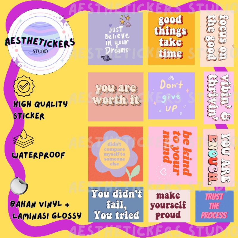 

STICKER POSITIVE AFFIRMATION, STICKER LAW OF ATTRACTION, STICKER AFIRMASI POSITIF, STICKER VINYL, STICKER HP, STICKER LAPTOP, STICKER AESTHETIC, STICKER WATERPROOF, STICKER TUMBLER, STICKER JOURNAL, STICKER NOTEBOOK, STICKER BOOK, STICKER CUTE, VINYL