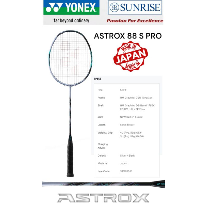 RAKET BADMINTON YONEX ASTROX 88D 88S 88 D 88 S PRO ORIGINAL MADE IN JAPAN