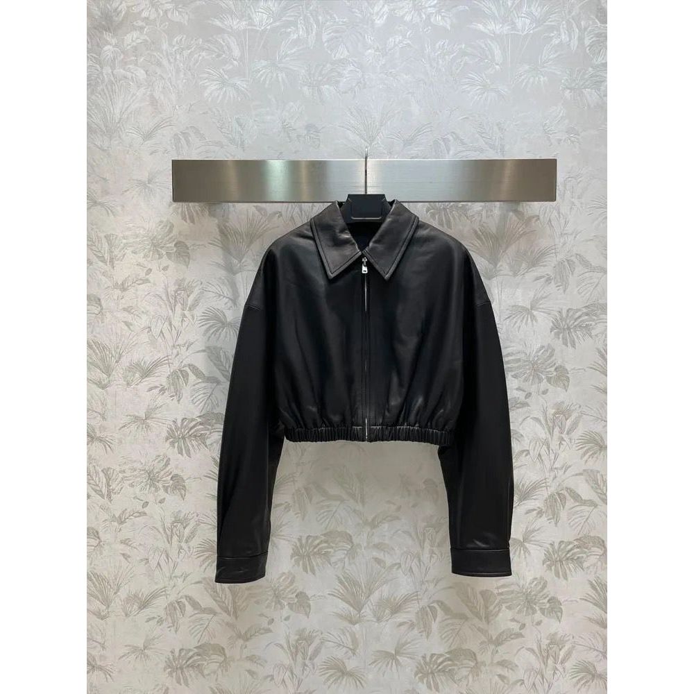 JAKET CROP FAUX LEATHER WANITA