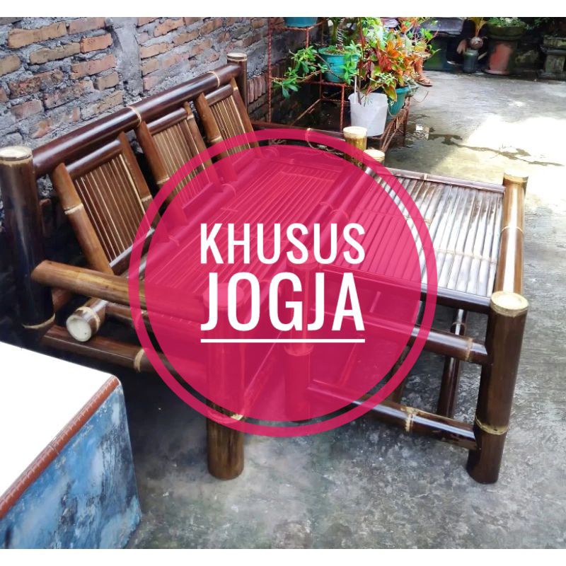 ( DUA HARI SAMPAI ) 1 KURSI BAMBU HITAM+1 MEJA / KURSI TAMU MINIMALIS / LINCAK BAMBU / KURSI BAMBU P