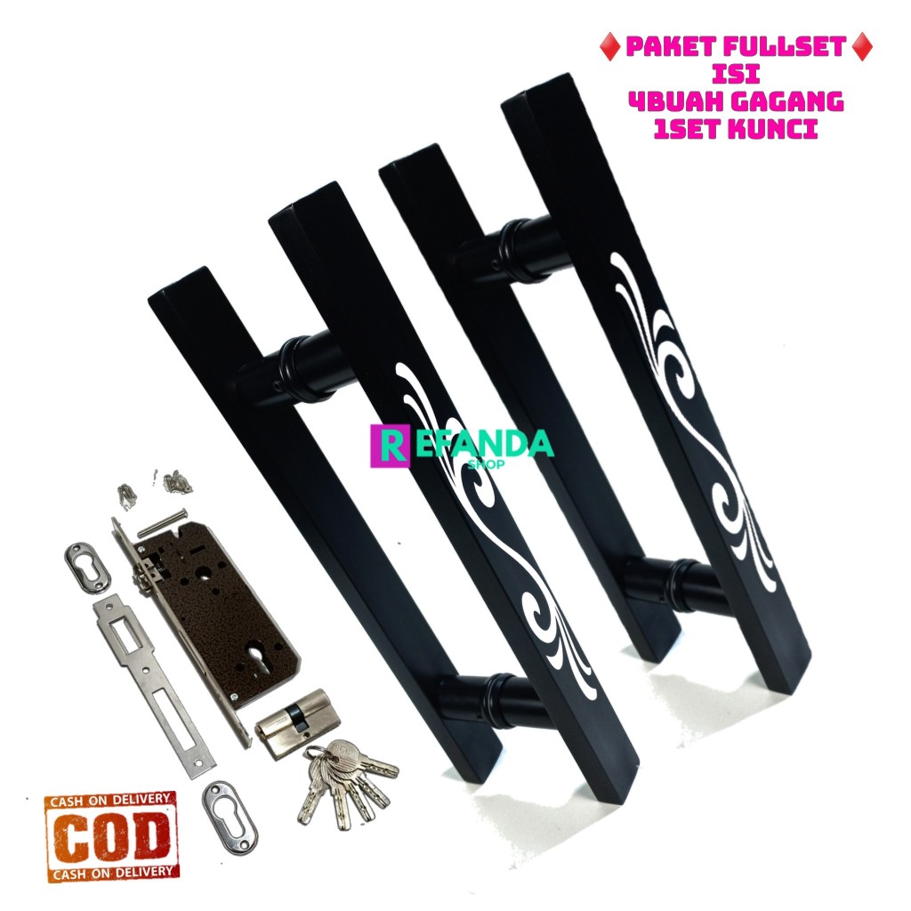 paket untuk pintu depan daun pintu 2 model kupu tarung isi 4 buah handle lengkap set kunci/pilihan p