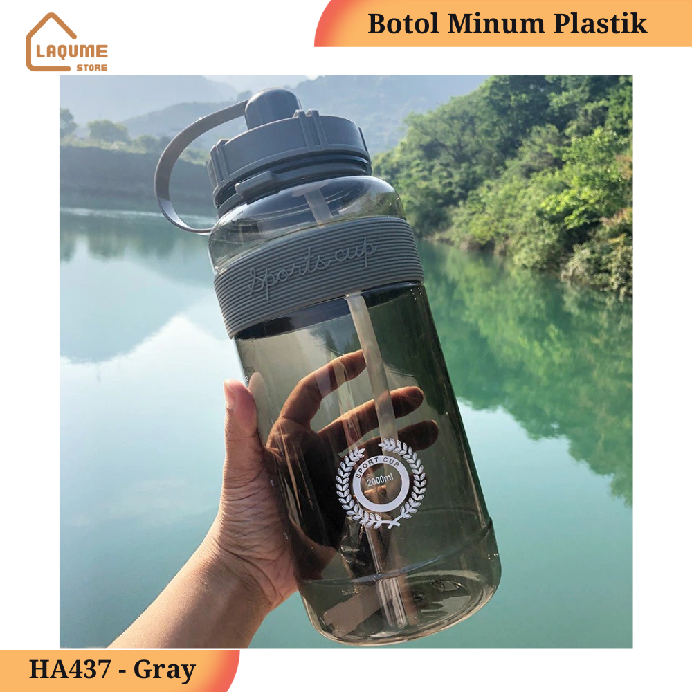 Botol Minum Plastik Sport Water Bottle with Straw 2 Liter