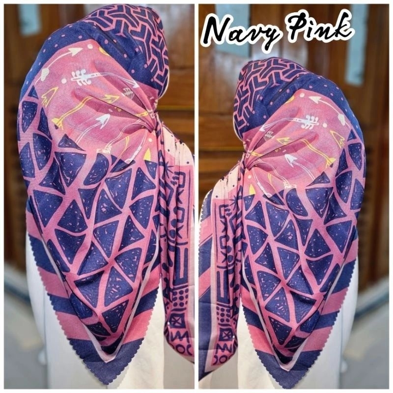NUANSA PINK NAVY hijab segiempat denay voal motif semarang