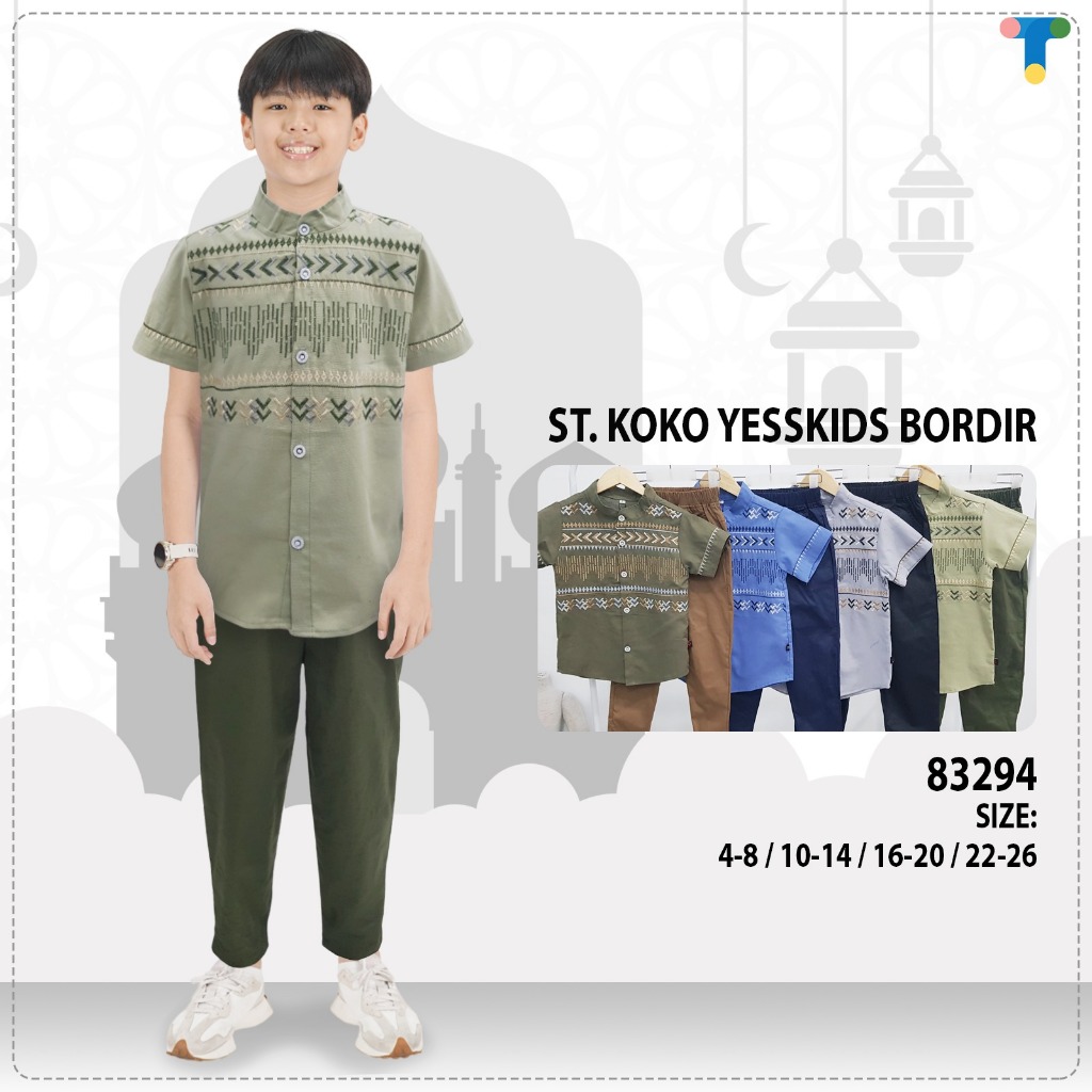 GROSIR 3set Setelan Koko CELPAN YESS KIDS 22-26 (12-15th)/Baju Koko Anak/ Pakaian Muslim Koko